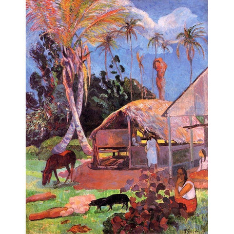 The Black Pigs Black Modern Wood Framed Art Print with Double Matting by Gauguin, Paul