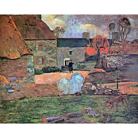 The Blue Roof Gold Ornate Wood Framed Art Print with Double Matting by Gauguin, Paul