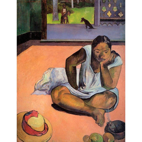 The Brooding Woman Black Modern Wood Framed Art Print with Double Matting by Gauguin, Paul