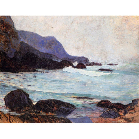 The Coast Of Bellangenay Black Modern Wood Framed Art Print with Double Matting by Gauguin, Paul