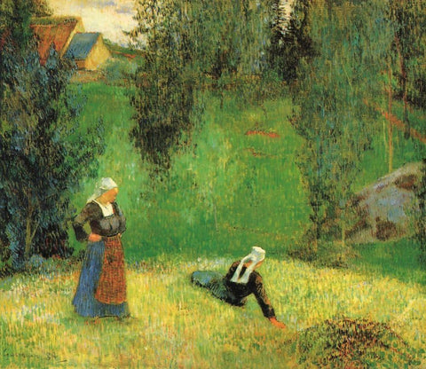 The First Flowers Black Ornate Wood Framed Art Print with Double Matting by Gauguin, Paul