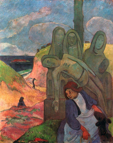The Green Chist Black Ornate Wood Framed Art Print with Double Matting by Gauguin, Paul