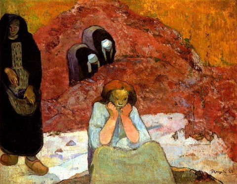 The Harvest At Arles White Modern Wood Framed Art Print with Double Matting by Gauguin, Paul