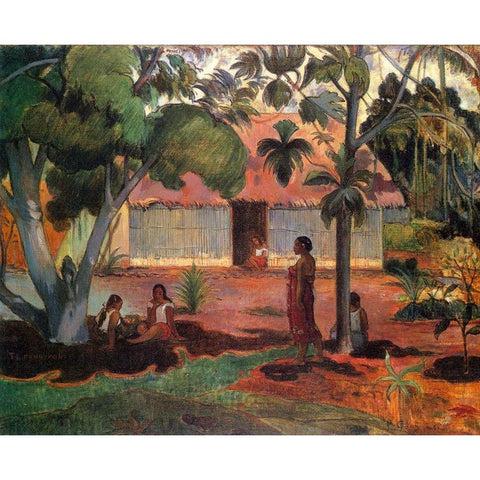 The Large Tree Gold Ornate Wood Framed Art Print with Double Matting by Gauguin, Paul