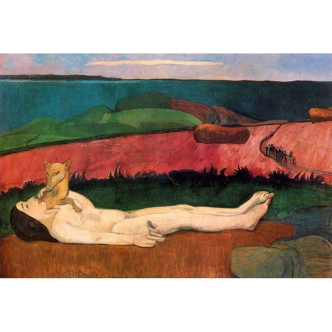 The Loss Of Virginity Black Modern Wood Framed Art Print with Double Matting by Gauguin, Paul