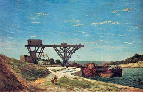 The Seine Between Pont DIena And Pont De Grenelle White Modern Wood Framed Art Print with Double Matting by Gauguin, Paul