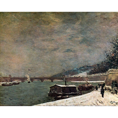 The Seine With The Pont DIena Gold Ornate Wood Framed Art Print with Double Matting by Gauguin, Paul