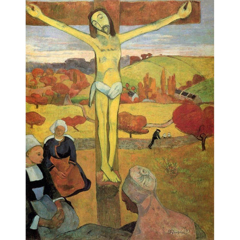 The Yellow Christ Black Modern Wood Framed Art Print by Gauguin, Paul