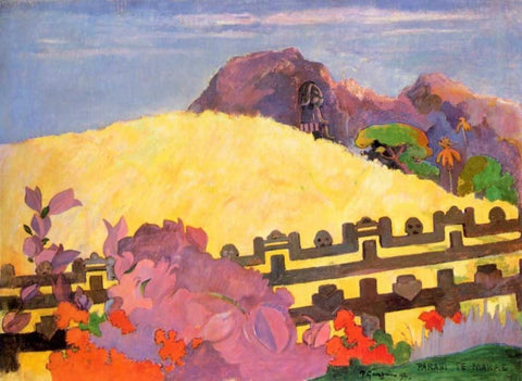 There Is The Temple White Modern Wood Framed Art Print with Double Matting by Gauguin, Paul