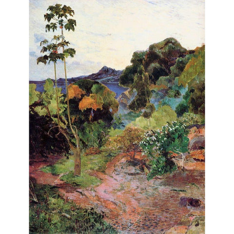 Tropical Vegetation Gold Ornate Wood Framed Art Print with Double Matting by Gauguin, Paul