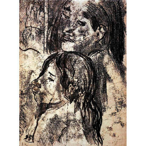 Two Marquesans Black Modern Wood Framed Art Print with Double Matting by Gauguin, Paul