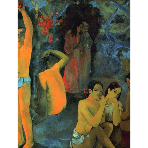 Where Do We Come From Detail 1 White Modern Wood Framed Art Print by Gauguin, Paul