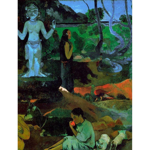 Where Do We Come From Detail 2 White Modern Wood Framed Art Print by Gauguin, Paul