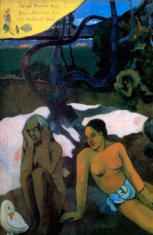 Where Do We Come From Detail 3 Black Ornate Wood Framed Art Print with Double Matting by Gauguin, Paul