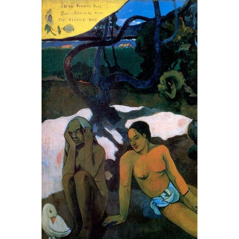 Where Do We Come From Detail 3 Gold Ornate Wood Framed Art Print with Double Matting by Gauguin, Paul