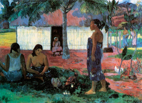 Why Are You Angry White Modern Wood Framed Art Print with Double Matting by Gauguin, Paul