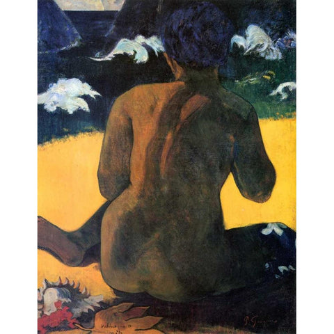 Woman By The Sea Black Modern Wood Framed Art Print by Gauguin, Paul