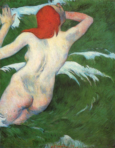 Woman In The Waves White Modern Wood Framed Art Print with Double Matting by Gauguin, Paul