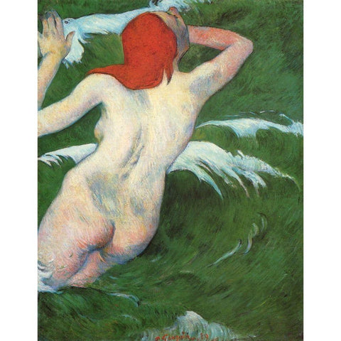 Woman In The Waves Black Modern Wood Framed Art Print with Double Matting by Gauguin, Paul