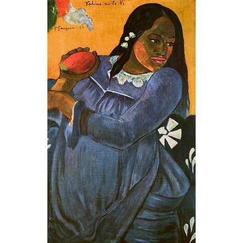 Woman With Mango Gold Ornate Wood Framed Art Print with Double Matting by Gauguin, Paul