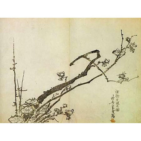 A Branch Of Plum 1798 Black Modern Wood Framed Art Print by Hokusai