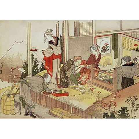 A Netsuke Workshop 1798 Black Modern Wood Framed Art Print with Double Matting by Hokusai