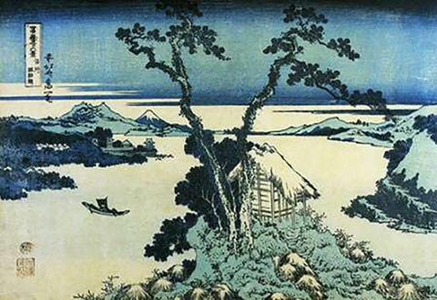 A View Of Mount Fuji Across Lake Suwa In Shinano Province 1831 Black Ornate Wood Framed Art Print with Double Matting by Hokusai