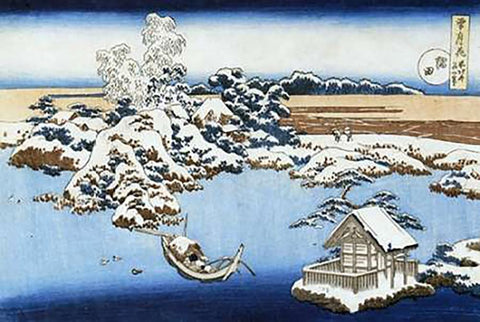 A View Of Sumida River In Snow White Modern Wood Framed Art Print with Double Matting by Hokusai