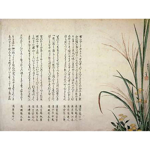 Asters And Susuki Grass 1805 Gold Ornate Wood Framed Art Print with Double Matting by Hokusai