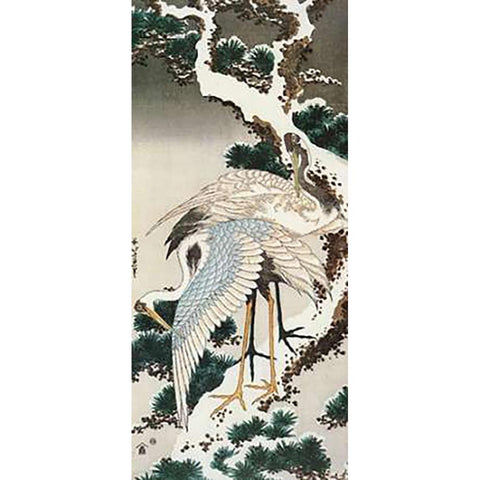 Cranes On A Snowy Pine White Modern Wood Framed Art Print by Hokusai