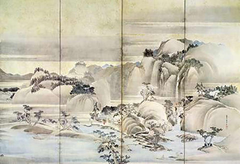 Landscape Spring And Summer Black Ornate Wood Framed Art Print with Double Matting by Hokusai