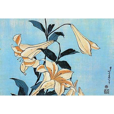 Lilies White Modern Wood Framed Art Print by Hokusai