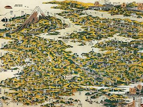 Map Of The Tokaido Road 1818 White Modern Wood Framed Art Print with Double Matting by Hokusai