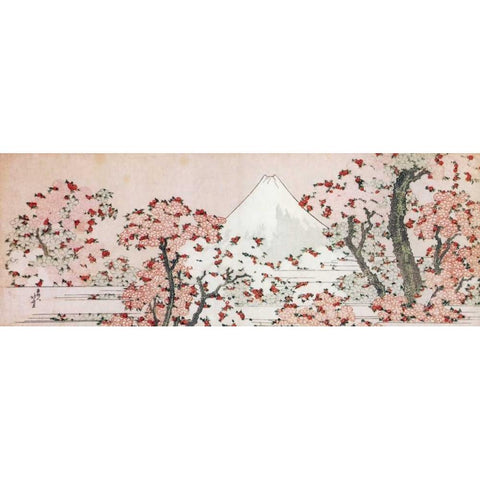 Mount Fuji With Cherry Trees In Bloom 1800 White Modern Wood Framed Art Print by Hokusai