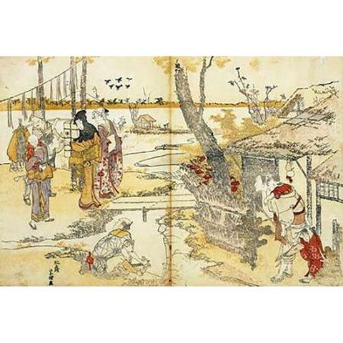 Peasants By A Stream 1797 White Modern Wood Framed Art Print by Hokusai