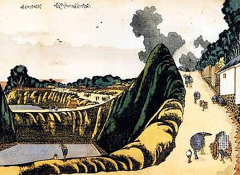 People On Ushi Gafuchi Street 1805 Black Ornate Wood Framed Art Print with Double Matting by Hokusai