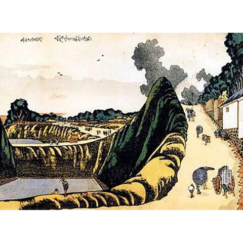 People On Ushi Gafuchi Street 1805 Black Modern Wood Framed Art Print with Double Matting by Hokusai