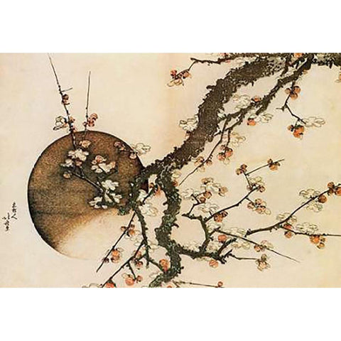 Plum Blossom And The Moon 1803 Black Modern Wood Framed Art Print by Hokusai