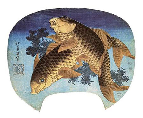 Two Carp 1831 White Modern Wood Framed Art Print with Double Matting by Hokusai