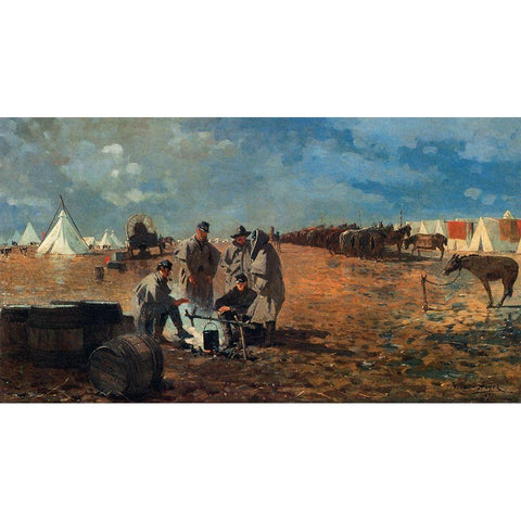 A Rainy Day In Camp Black Modern Wood Framed Art Print with Double Matting by Homer, Winslow