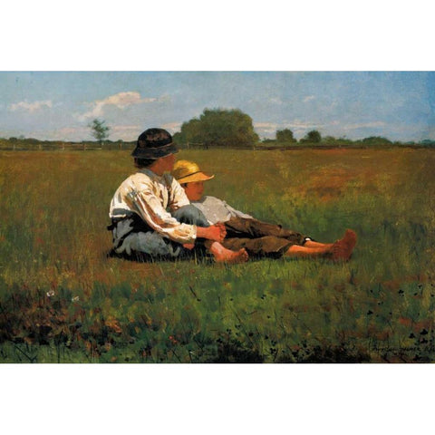 Boys In A Pasture White Modern Wood Framed Art Print by Homer, Winslow