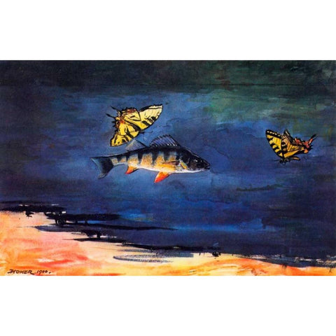 Fish And Butterflies Black Modern Wood Framed Art Print with Double Matting by Homer, Winslow