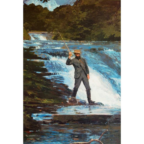 Fishing The Falls Black Modern Wood Framed Art Print with Double Matting by Homer, Winslow