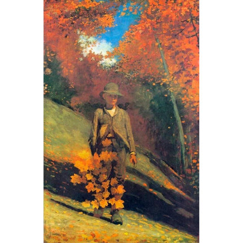 Gathering Autumn Leaves White Modern Wood Framed Art Print by Homer, Winslow