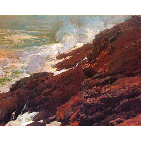 High Cliff Coast Of Maine Gold Ornate Wood Framed Art Print with Double Matting by Homer, Winslow