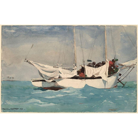 Key West Hauling Anchor White Modern Wood Framed Art Print by Homer, Winslow