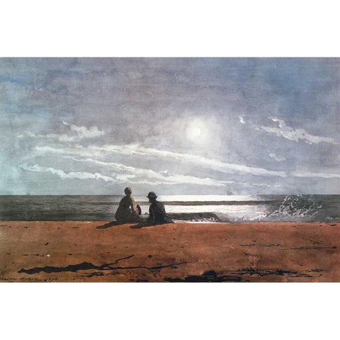 Moonlight 1874 Black Modern Wood Framed Art Print with Double Matting by Homer, Winslow