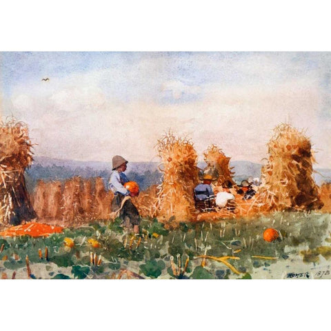 Pumpkin Patch Black Modern Wood Framed Art Print with Double Matting by Homer, Winslow