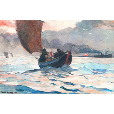 Returning Fishing Boats White Modern Wood Framed Art Print by Homer, Winslow