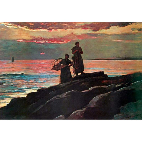 Sunset Saco Bay Gold Ornate Wood Framed Art Print with Double Matting by Homer, Winslow